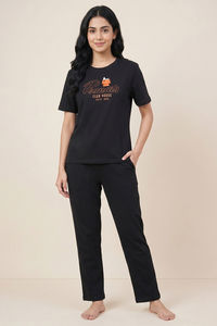 Zivame Peanuts Knit Cotton Loungewear Set - Black Beauty — thumbnail 1